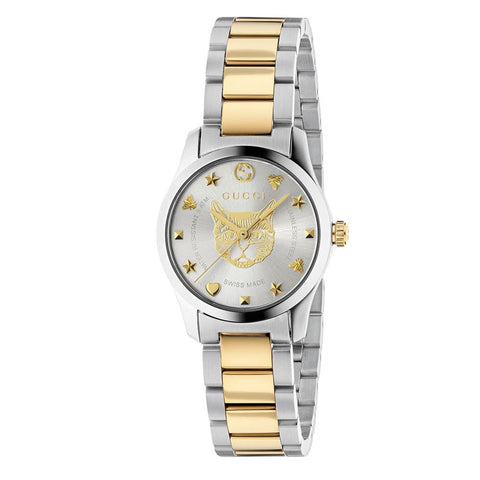 Gucci G Timeless Mystic Cat Steel And Gold Pvd Ladies Watch Ya126596
