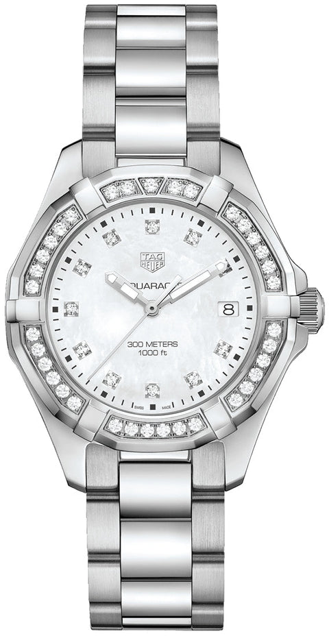 Tag Heuer Aquaracer Diamonds Mother Of Pearl White Dial Silver Steel Strap Watch For Women Wbd131c Ba0748